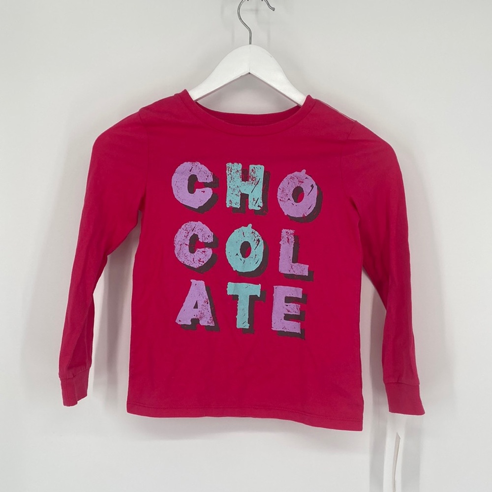 Peek Girl's Graphic Print Crew Neck Chocolate Long Sleeve Shirt Red 6/7 NWT